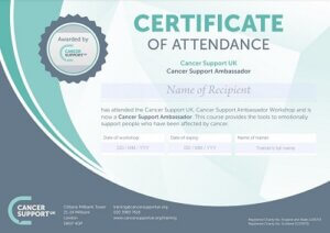 Cancer Support Ambassador Certificate of attendance