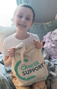 Tilly Hunt with her Cancer Support UK Kids' Kit