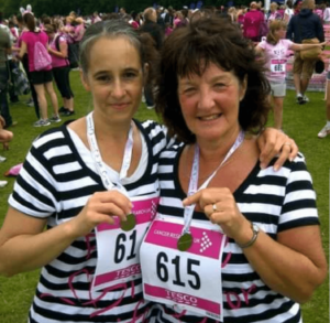 Kate, left , Race For Life 2011, with mum Christine right