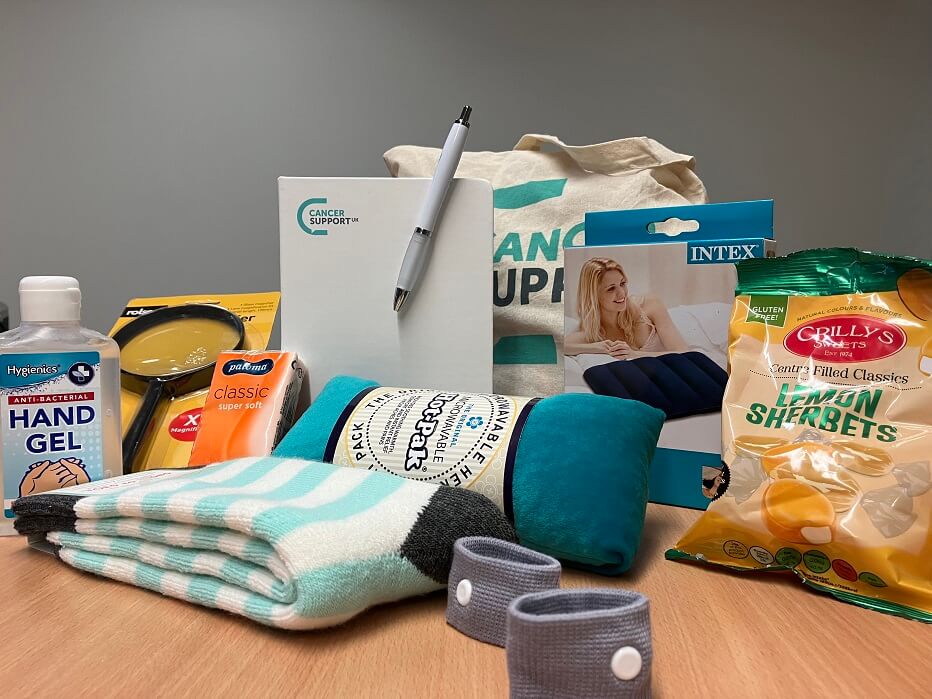The Comfort Kit contains many practical items to help alleviate the discomfort of cancer treatment