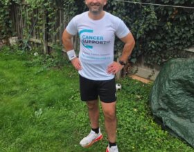 man wearing charity t-shirt ready for running