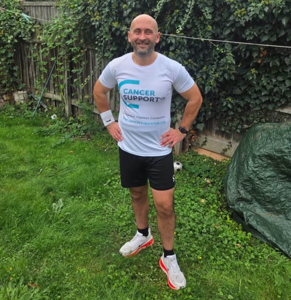 man wearing charity t-shirt ready for running