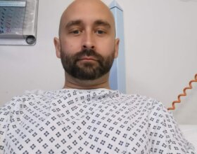 Man in hospital gown
