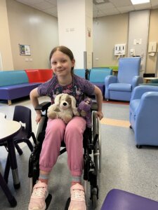 Young girl in a wheelchair in hospital