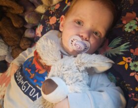 Tanwen with Warmies Bear